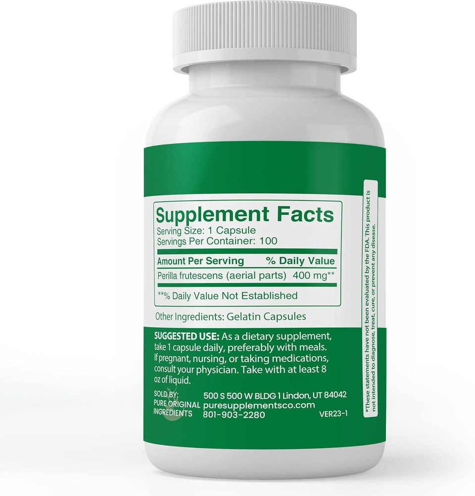 Pure Original Ingredients Perilla, (100 Capsules) Always Pure, No Additives Or Fillers, Lab Verified