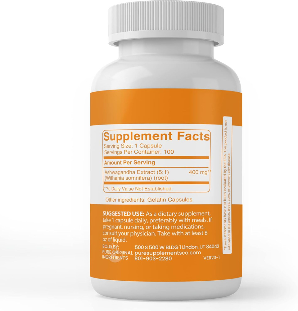 Pure Original Ingredients Ashwagandha (100 Capsules) Always Pure, No Additives Or Fillers, Lab Verified