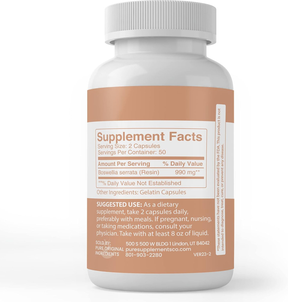 Pure Original Ingredients Boswellia (100 Capsules) Always Pure, No Additives Or Fillers, Lab Verified