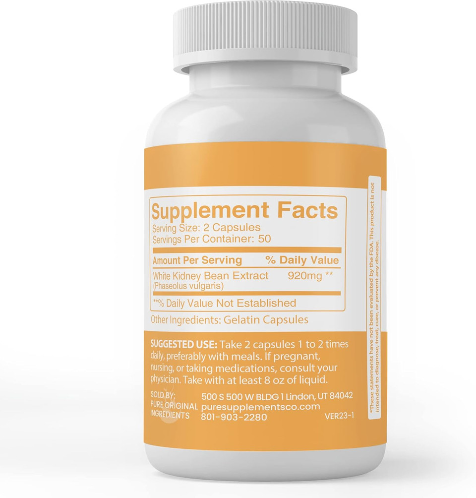 Pure Original Ingredients White Kidney Bean, (100 Capsules) Always Pure, No Additives Or Fillers, Lab Verified
