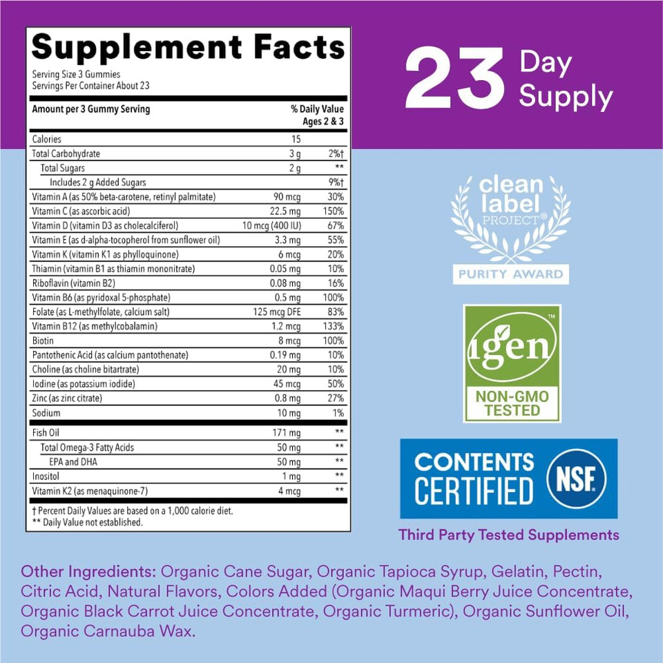 Smartypants Toddler Multivitamin Gummies: Omega3 Fish Oil (Epa/Dha), Vitamin D3, C, Vitamin B12, B6, Vitamin A, K & Zinc For Immune Support, Gluten Free, Three Fruit Flavors, 70 Count (23Day Supply)