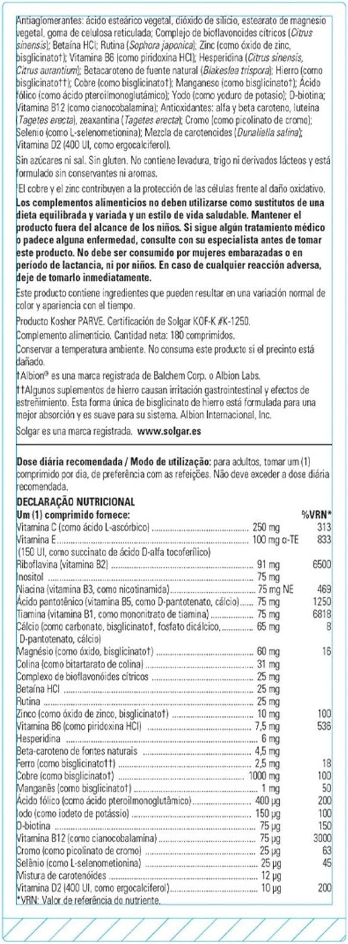 Solgar Formula Vm-75, 180 Tablets - Multivitamin With Chelated Minerals - Vitamin A, B6, B12, C, D, E - Biotin, Magnesium, Calcium, Iron, Zinc - Vegan, Gluten Free, Dairy Free, Kosher - 180 Servings