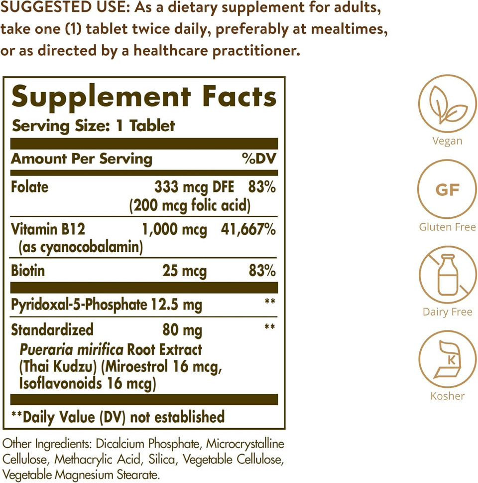 Solgar Women'S Balancing Formula, 60 Tablets - Pueraria Mirifica - Phytoestrogen Balancing Formula, Energy Metabolism, Nervous System Health - Vegan, Gluten Free, Dairy Free, Kosher - 60 Servings