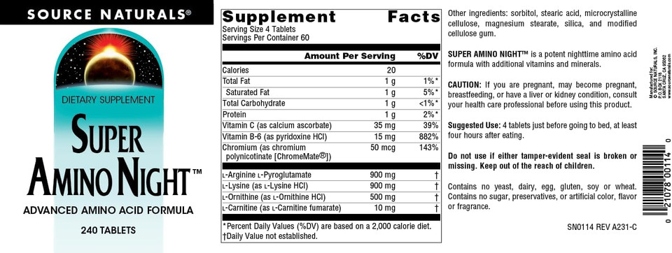 Source Naturals Super Amino Night - Advanced Amino Acid Formula* - 240 Tablets