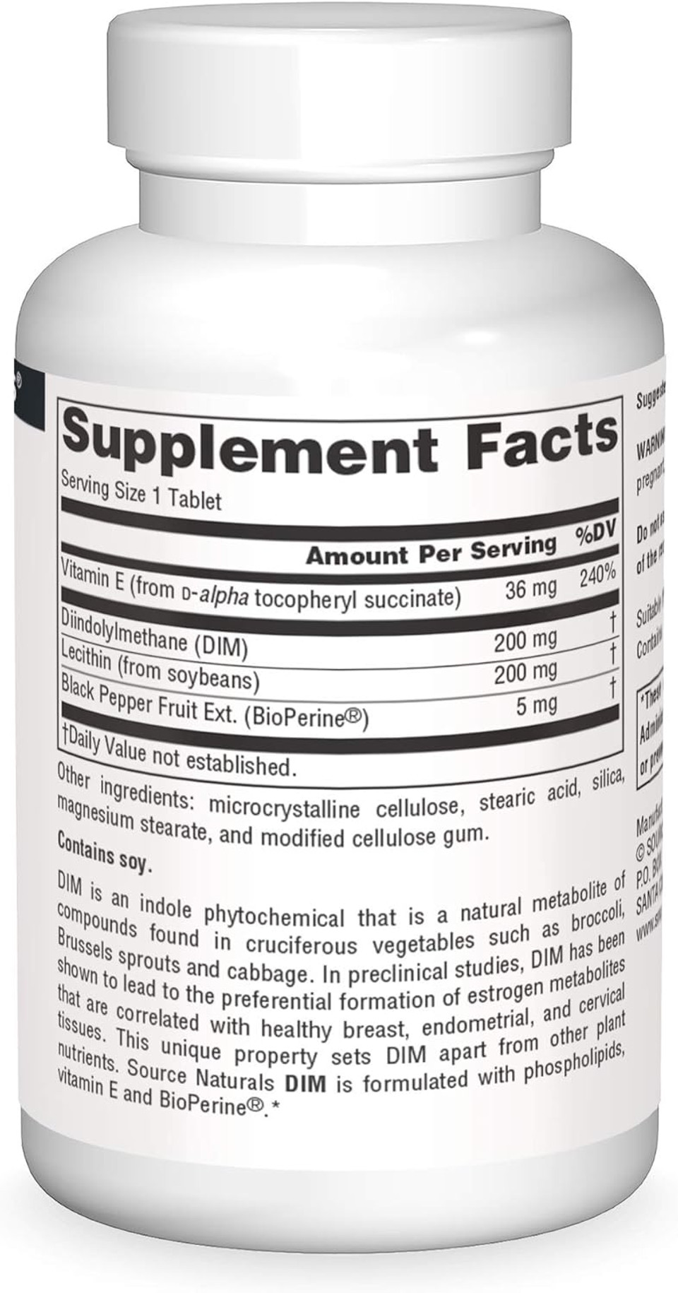 Source Naturals Dim, Diindolylmethane 200Mg With Bioperine, Vitamin E & More - 30 Tablets