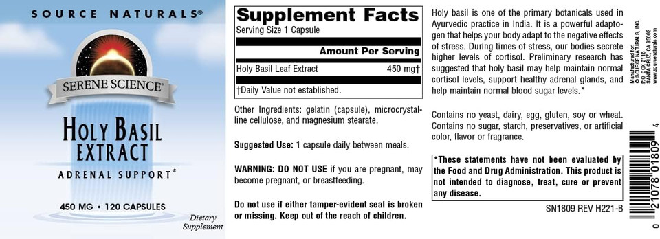 Source Naturals Holy Basil Extract, Adrenal Support* 450Mg -120 Capsules