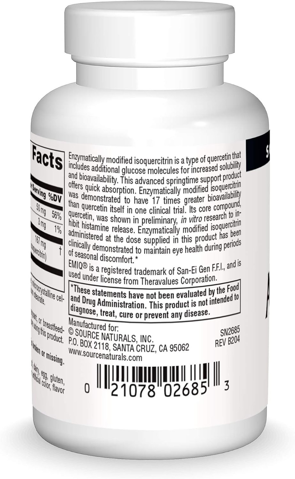 Source Naturals Allerstrength Fast-Acting Seasonal Immune Support - Highly Bioavailable Quercetin* - 30 Tablets