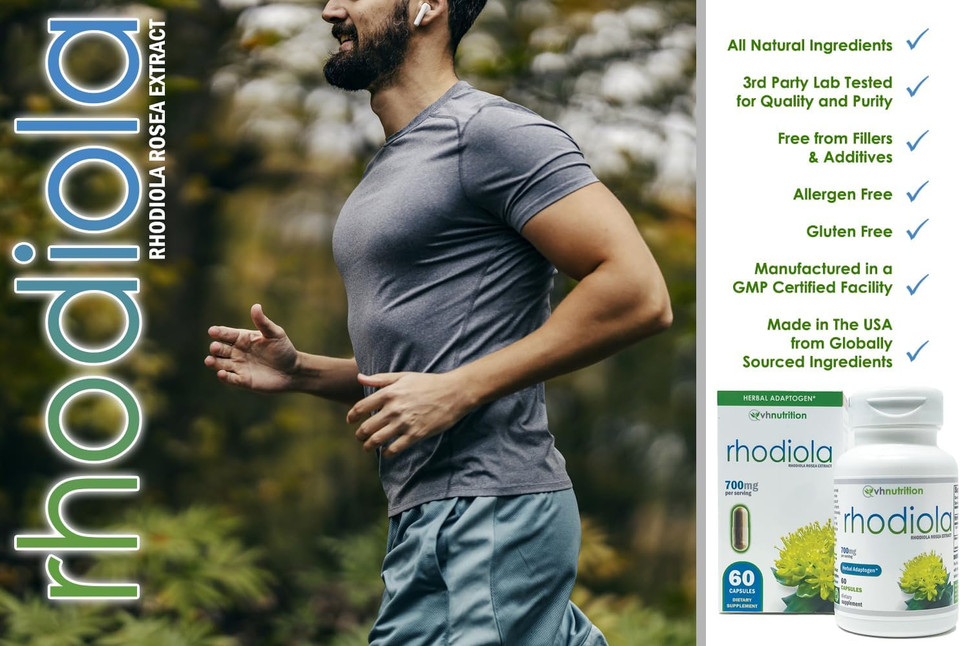 Vh Nutrition Rhodiola | Rhodiola Rosea Supplement | Mental Support, Focus, And Energy* | 3% Salidrosides Standardized Extract For Cognitive Health And Vitality | 60 Easy-To-Swallow Capsules