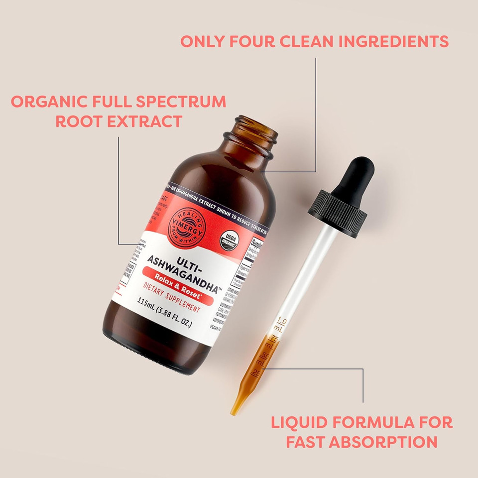 Vimergy Usda Organic Ashwagandha Liquid Extract, 57 Servings Stress Supplement Drops  Adaptogen - Supports Cognitive Function  Sleep Support  Alcohol-Free, Non-Gmo, Vegan & Paleo Friendly (115 Ml)