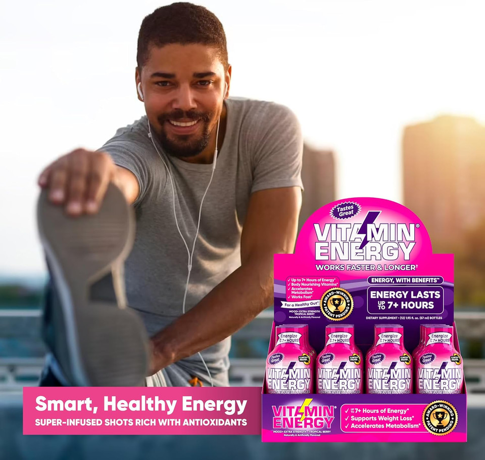 Mood Support Vitamin Energy Drink - Sugar Free, Keto/Vegan Friendly Shots | Mood Balancing With Rhodiola And Chamomile | Energize Up To 7+ Hours | Tropical Berry - 1.93 Fl Oz - Pack Of 12