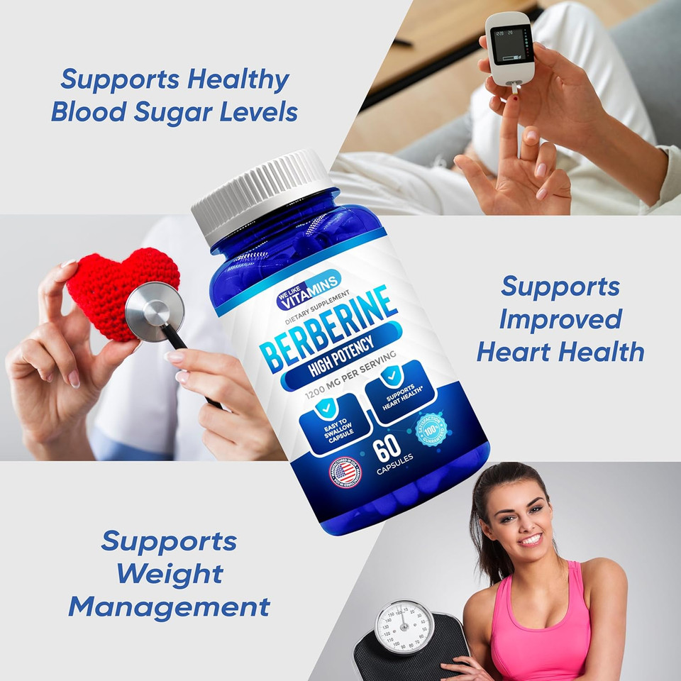 We Like Vitamins Max Strength Berberine Supplement 1200Mg - 60 Berberina Gluten-Free Vegetarian Capsules - 1200Mg Per Serving, 30 Servings