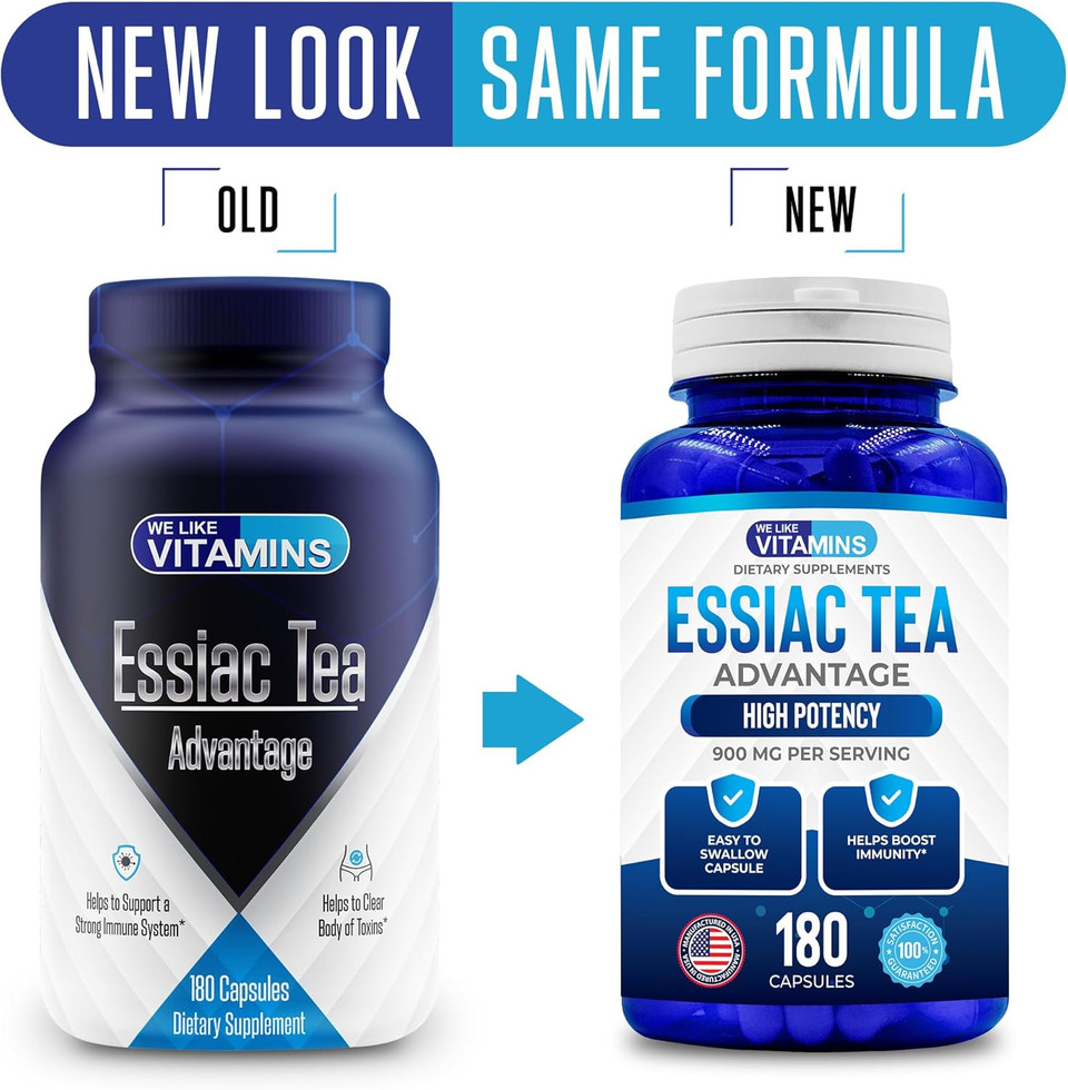 We Like Vitamins Essiac Tea Advantage 180 Capsules 900Mg Essiac Herbal Supplement And Immune Booster With Essiac Capsules