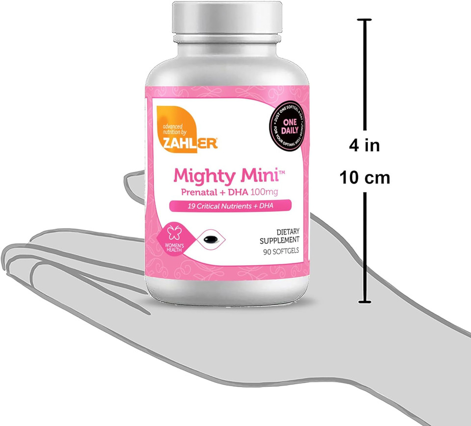 Zahler Mighty Mini Prenatal Vitamin With Dha & Folate - Certified Kosher - All Natural Prenatal Vitamins - Multivitamin For Pregnant Women - 19 Prenatal Vitamins Including Folic Acid (90 Softgels)