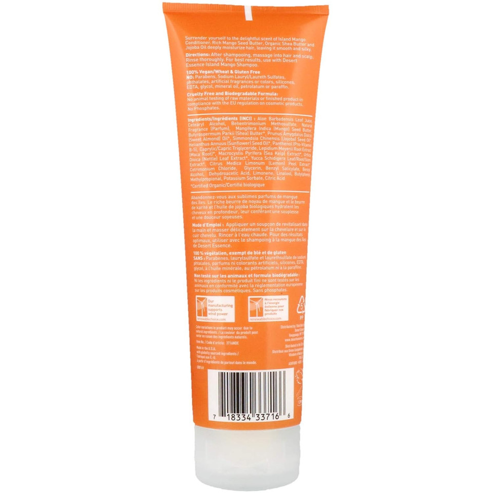 Desert Essence, Island Mango Conditioner 8 Fl. Oz. - Gluten Free - Vegan - Cruelty Free - Mango Seed Butter - Shea Butter - Revitalizes Dry Hair