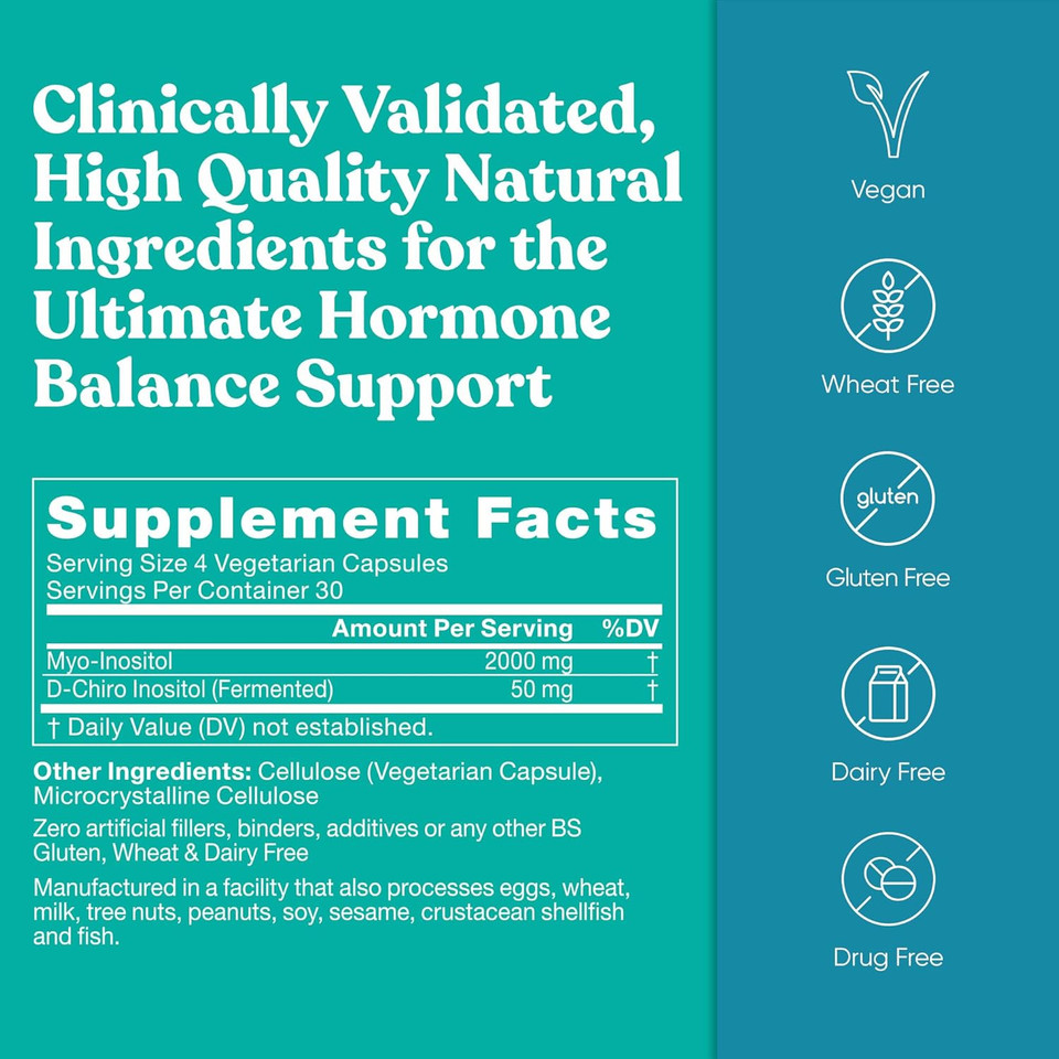 Regulate Menstrual Cycle Support  Hormone Balance At Optimal 40:1 Myo-Inositol & D-Chiro Inositol  Pcos Supplement For Period Consistency, Menstrual & Ovulation Support  120 Vegan Soft Capsules