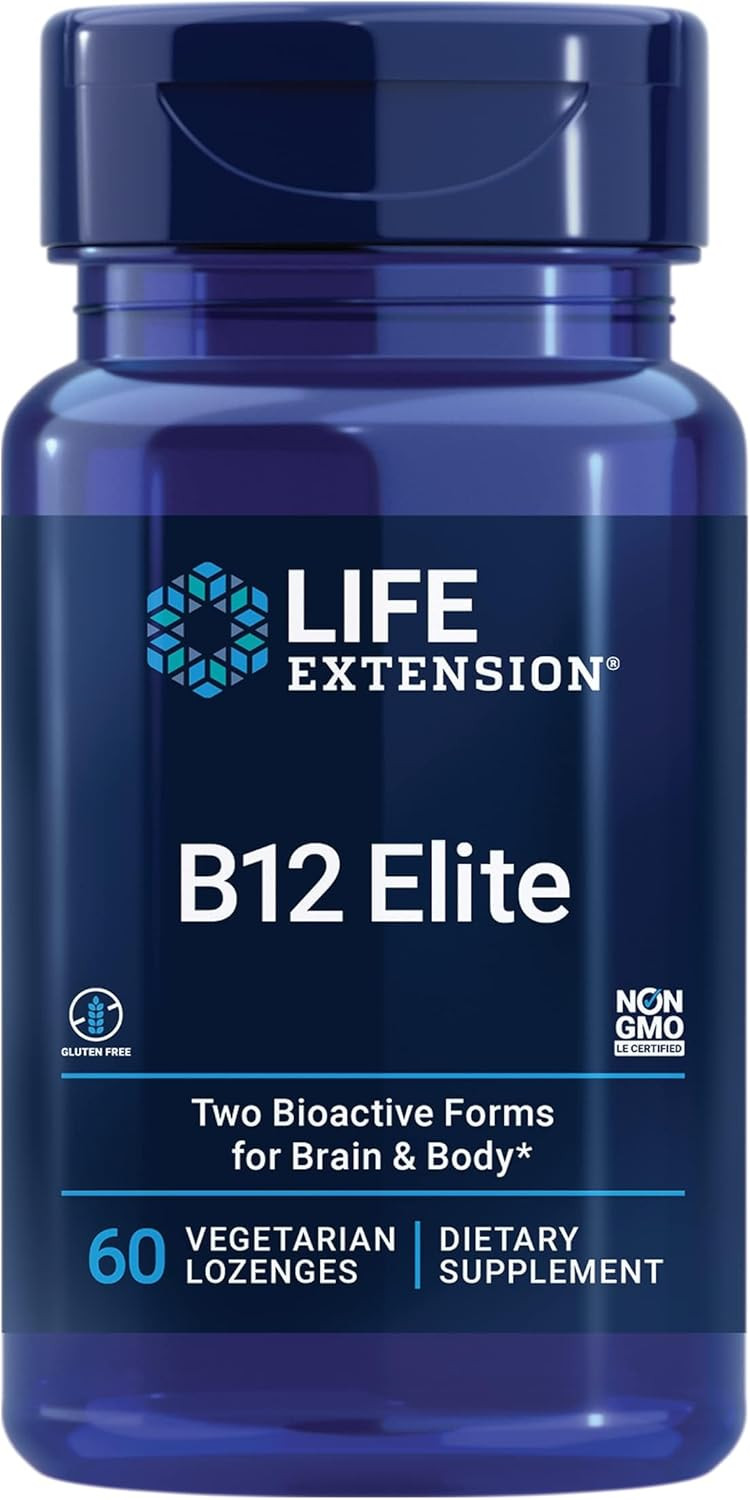 Life Extension B12 Elite, Adenosylcobalamin, Methylcobalamin, Two Active Forms For Brain Health & Dopamine Production, Non-Gmo, Gluten-Free, Vegetarian, 60 Lozenges