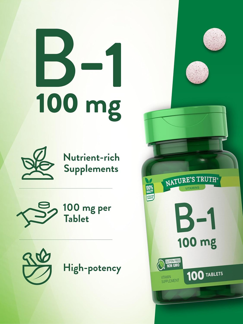 Nature'S Truth Vitamin B1 100Mg (Thiamine) | 100 Count | Vegetarian, Non-Gmo & Gluten Free Supplement
