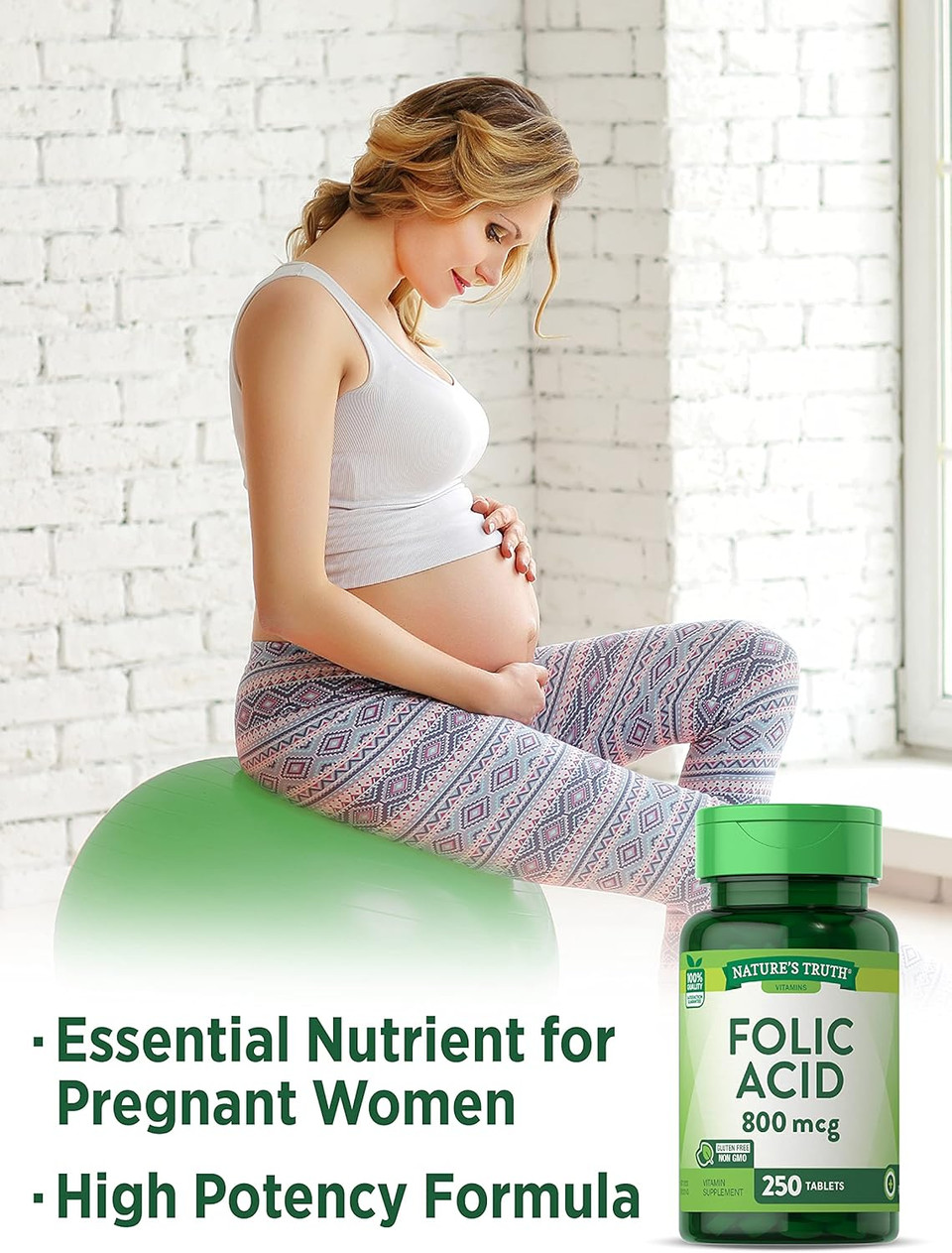 Nature'S Truth Folic Acid | 800 Mcg | 250 Tablets | Vegetarian, Non-Gmo & Gluten Free Supplement