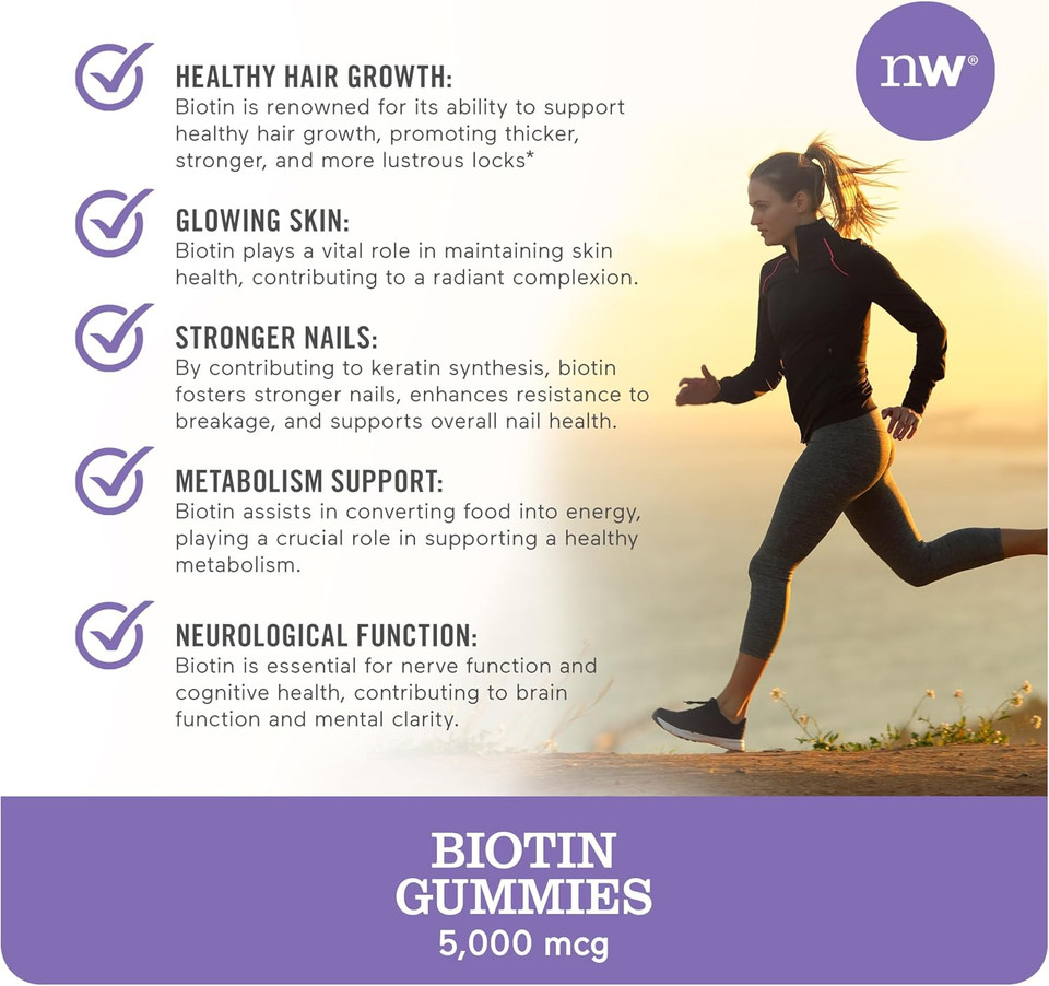 Naturewise Biotin Gummies - Hair, Skin And Nails Supplement - Vitamin B7 5000Mcg Supports Hair And Nail Strength - Strawberry-Kiwi Flavor - Vegan, Non-Gmo, Gluten Free - 60 Count[1-Month Supply]