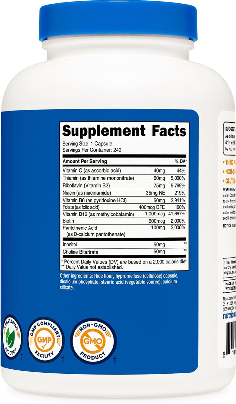 Nutricost Vitamin B Complex 460Mg, 240 Capsules - With Vitamin C - Energy Complex