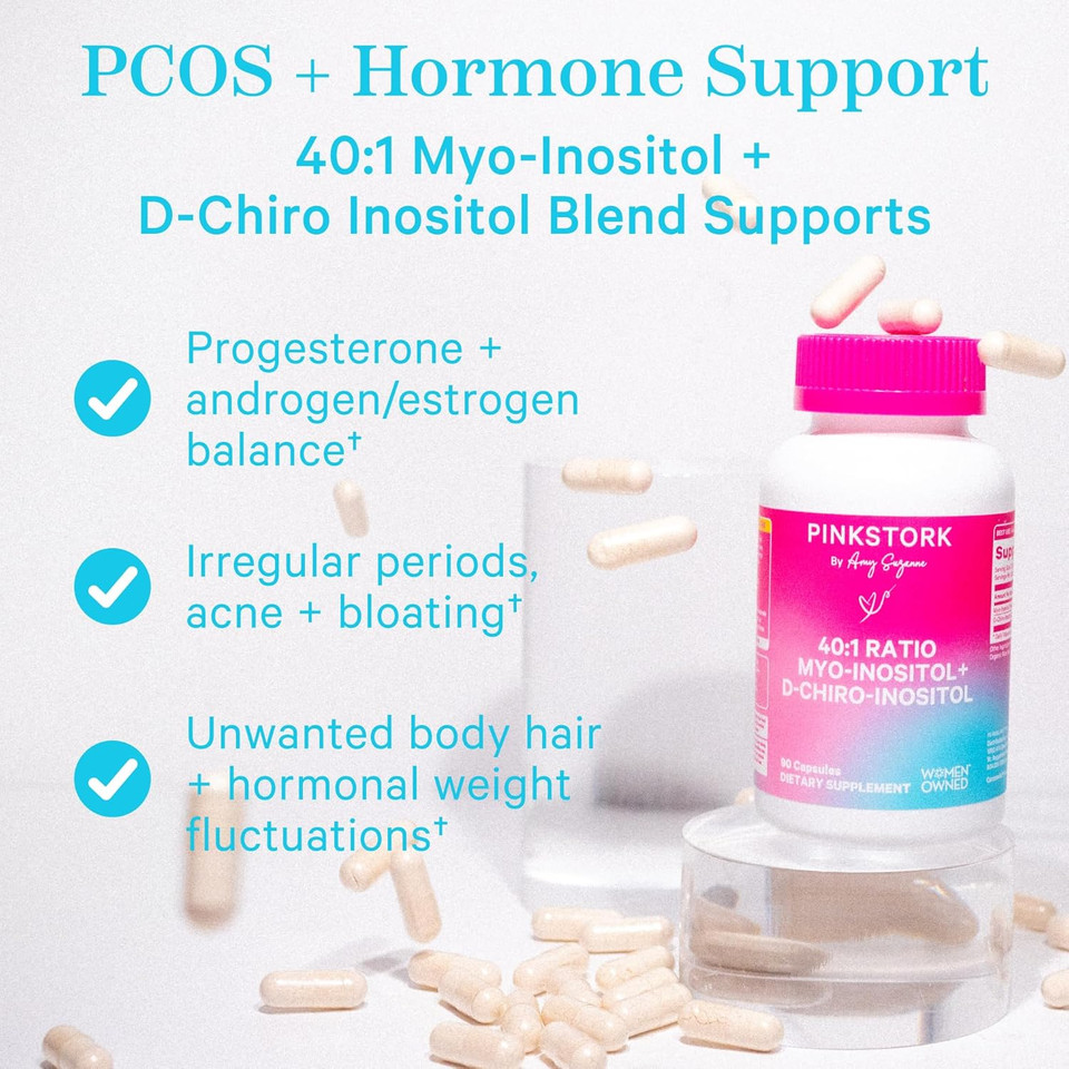Pink Stork Myo-Inositol & D-Chiro Inositol - Ovarian Support Vitamin - 40:1 Blend To Support Hormone Balance For Women, Conception, Metabolism - Fertility Supplements For Women - 90 Capsules
