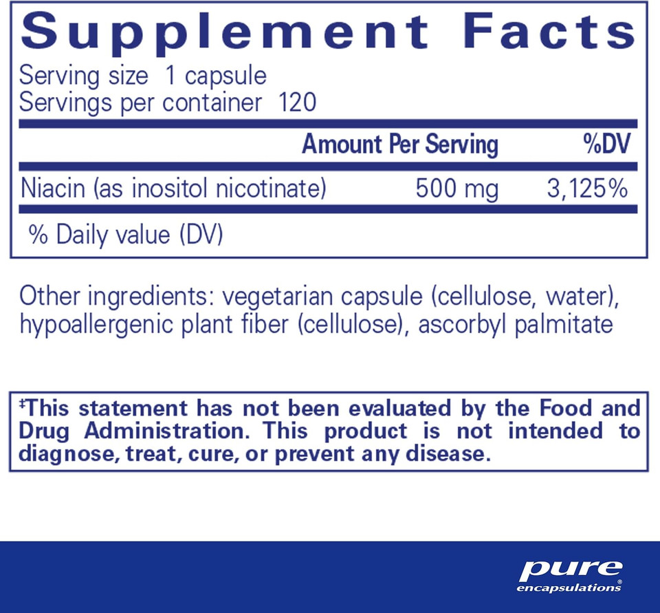 Pure Encapsulations Niacitol 500 Mg | Hypoallergenic No-Flush Niacin To Support Digestion, Hormone Synthesis, And Tissue Formation | 120 Capsules