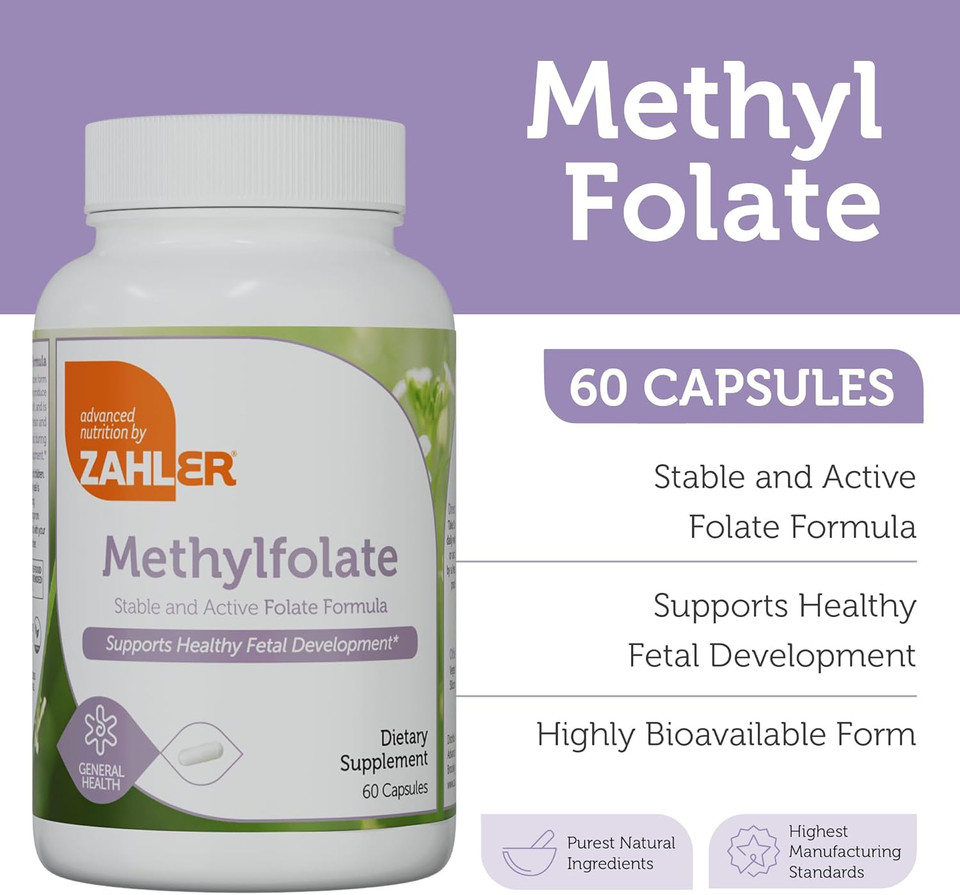 Zahler Methylfolate - Supports Healthy Fetal Development And Genetic Health - Methylated Folic Acid From 1000 Mcg Dfe L-Methylfolate - Kosher Non Gmo Methyl Folate Supplement For Women (60 Capsules)