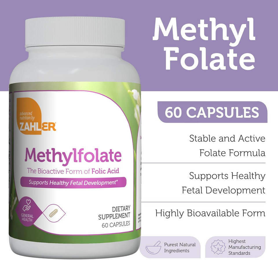 Zahler Methylfolate - Supports Healthy Fetal Development And Genetic Health - Methylated Folic Acid From 1000 Mcg Dfe L-Methylfolate - Kosher Non Gmo Methyl Folate Supplement For Women (60 Capsules)