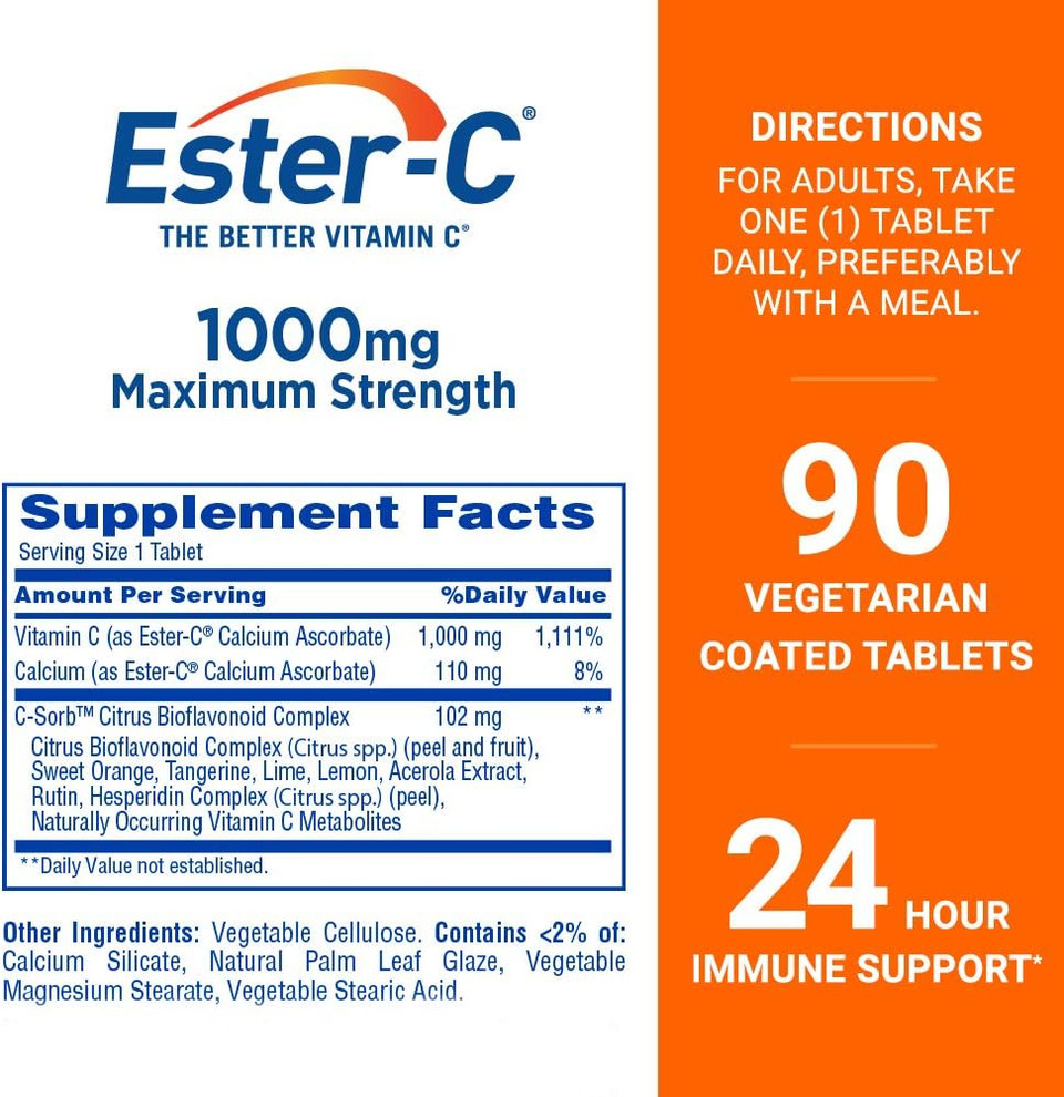 Ester-C Vitamin C, 1,000 Mg, 90 Coated Tablets