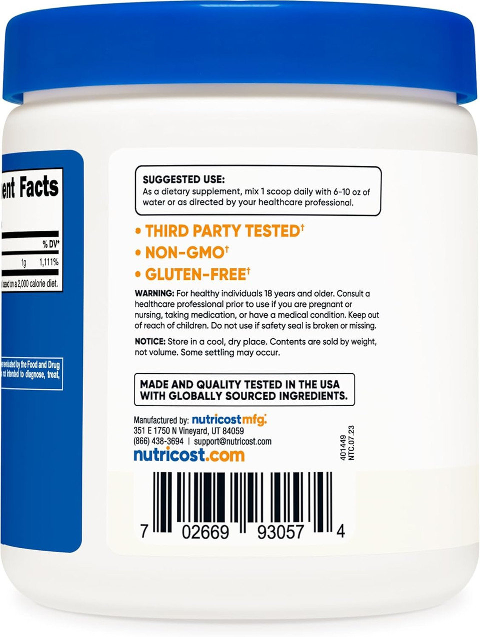 Nutricost Pure Ascorbic Acid Powder (Vitamin C) 1Lb