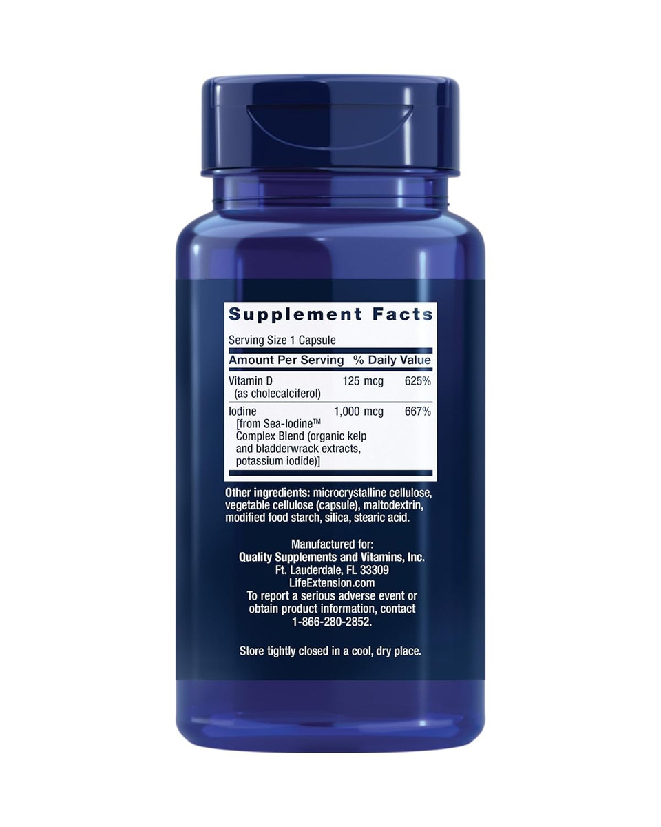 Life Extension Vitamin D3 125 Mcg (5000 Iu) With Sea-Iodine For Bone, Brain & Thyroid Support  Gluten-Free, Once Daily, Non-Gmo  60 Capsules