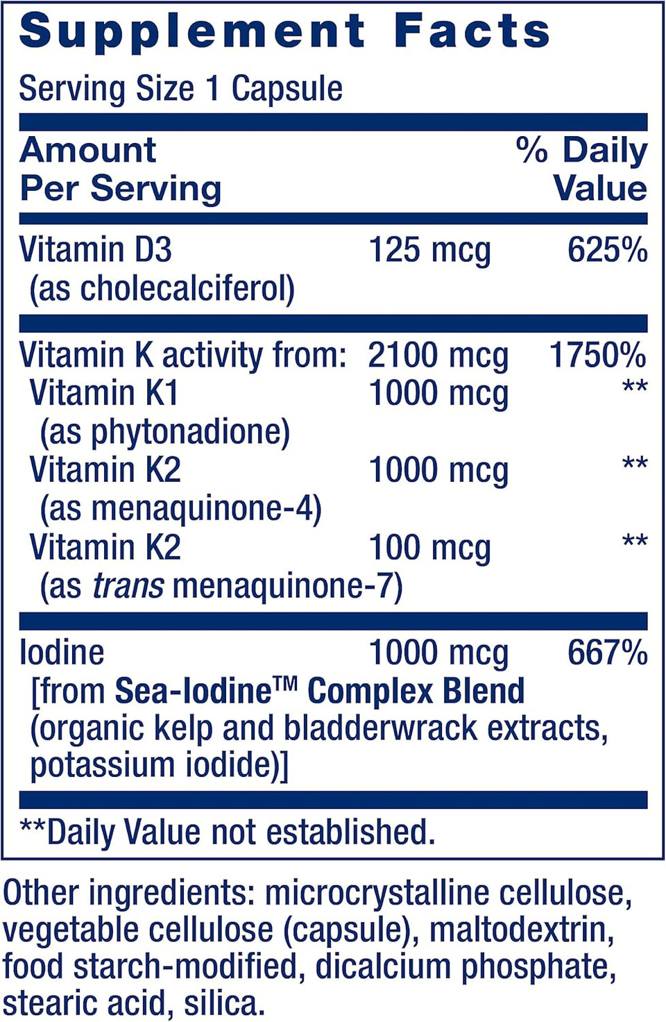 Life Extension Vitamins D And K With Sea-Iodine, Vitamin D3, Vitamin K1 And K2, Iodine, Supports Immune, Bone, Arterial And Thyroid Health, Non-Gmo, Gluten-Free, 60 Capsules