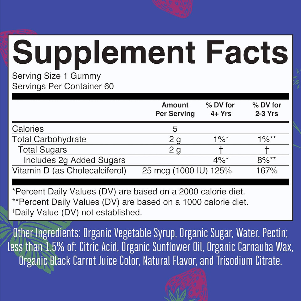 Maryruth Organics Vitamin D3 Gummies | 1000 Iu | Usda Organic | Immune Support| Bone Health | Muscle Function | For Adults & Kids Ages 2+ | Vegan | Gluten Free | 2 Month Supply | 60 Count