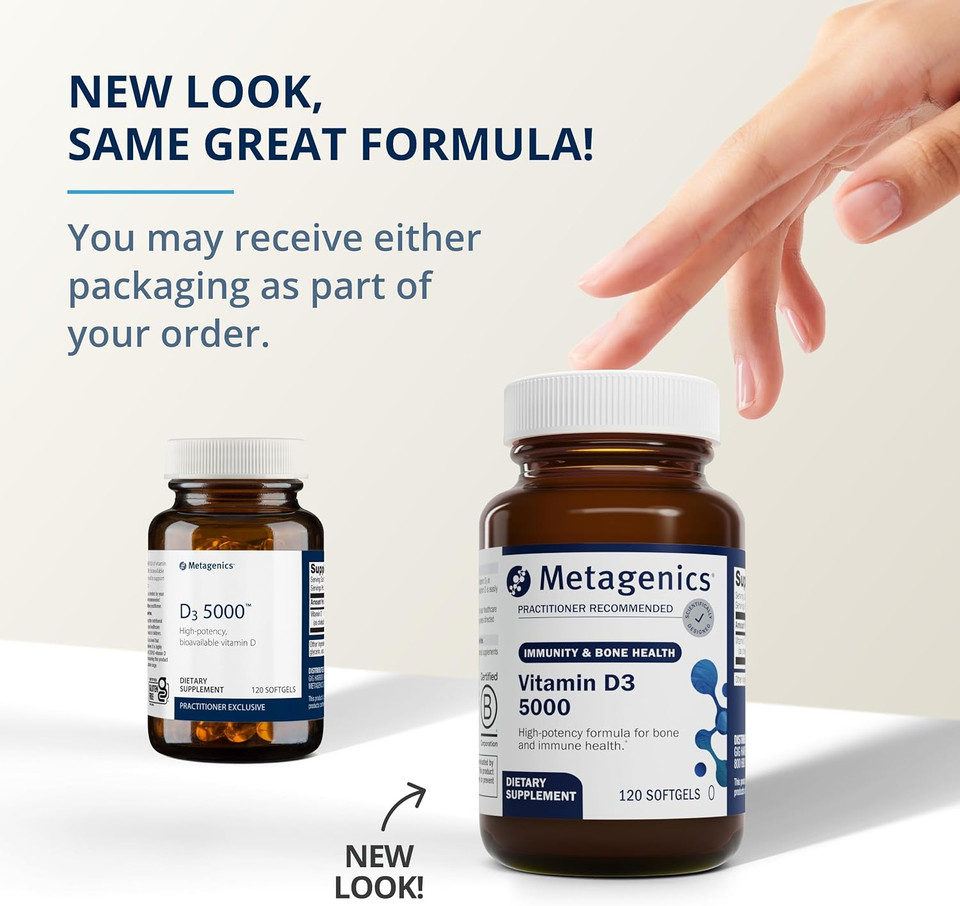 Metagenics Vitamin D3 5000 - For Immune Support, Bone Health & Heart Health* - High Potency Vitamin D - Non-Gmo - Gluten-Free - 120 Softgels