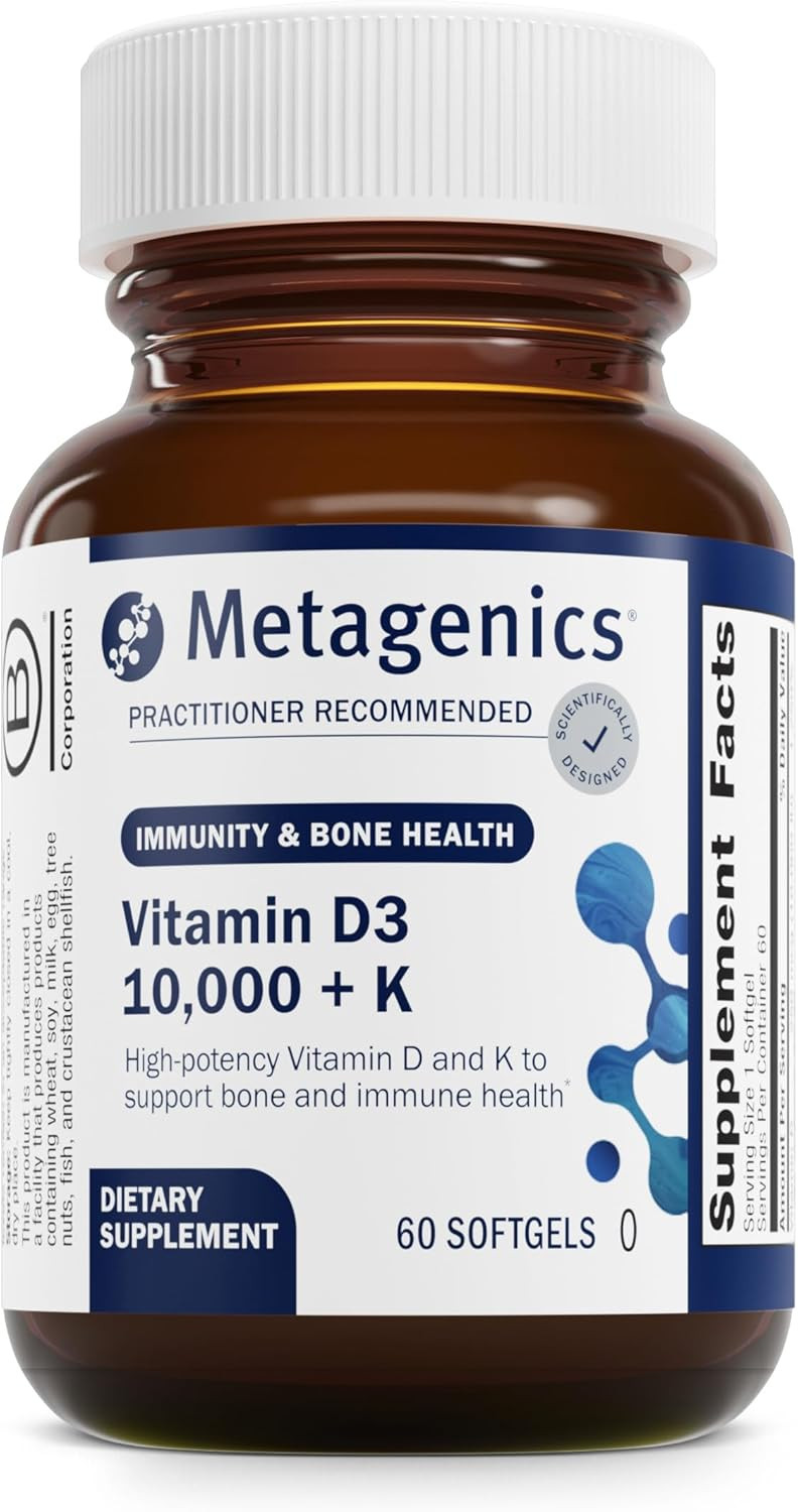 Metagenics Vitamin D3 + K - For Immune Support, Bone Health & Heart Health* - Vitamin D With Mk-7 (Vitamin K2) - Non-Gmo - Gluten-Free - 60 Softgels - 5,000 Iu