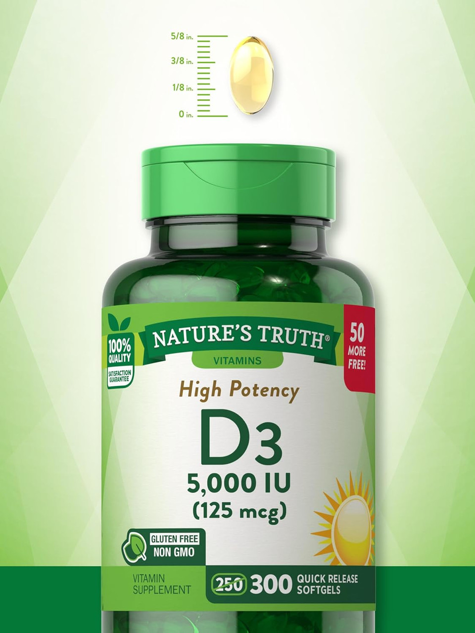 Vitamin D3 5000 Iu | 300 Softgels | High Potency Vitamin D | Non-Gmo And Gluten Free Supplement | By Nature'S Truth