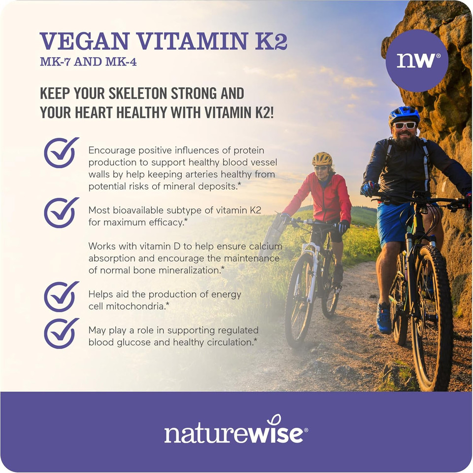 Naturewise Vitamin K2 Mk-7 100Mcg And Mk-4 500Mcg - Enhanced Bioavailable Formula - K Complex Supplement For Bone Health + Heart Health - Vegan, Gluten Free, Non-Gmo - 90 Softgels[3-Month Supply]