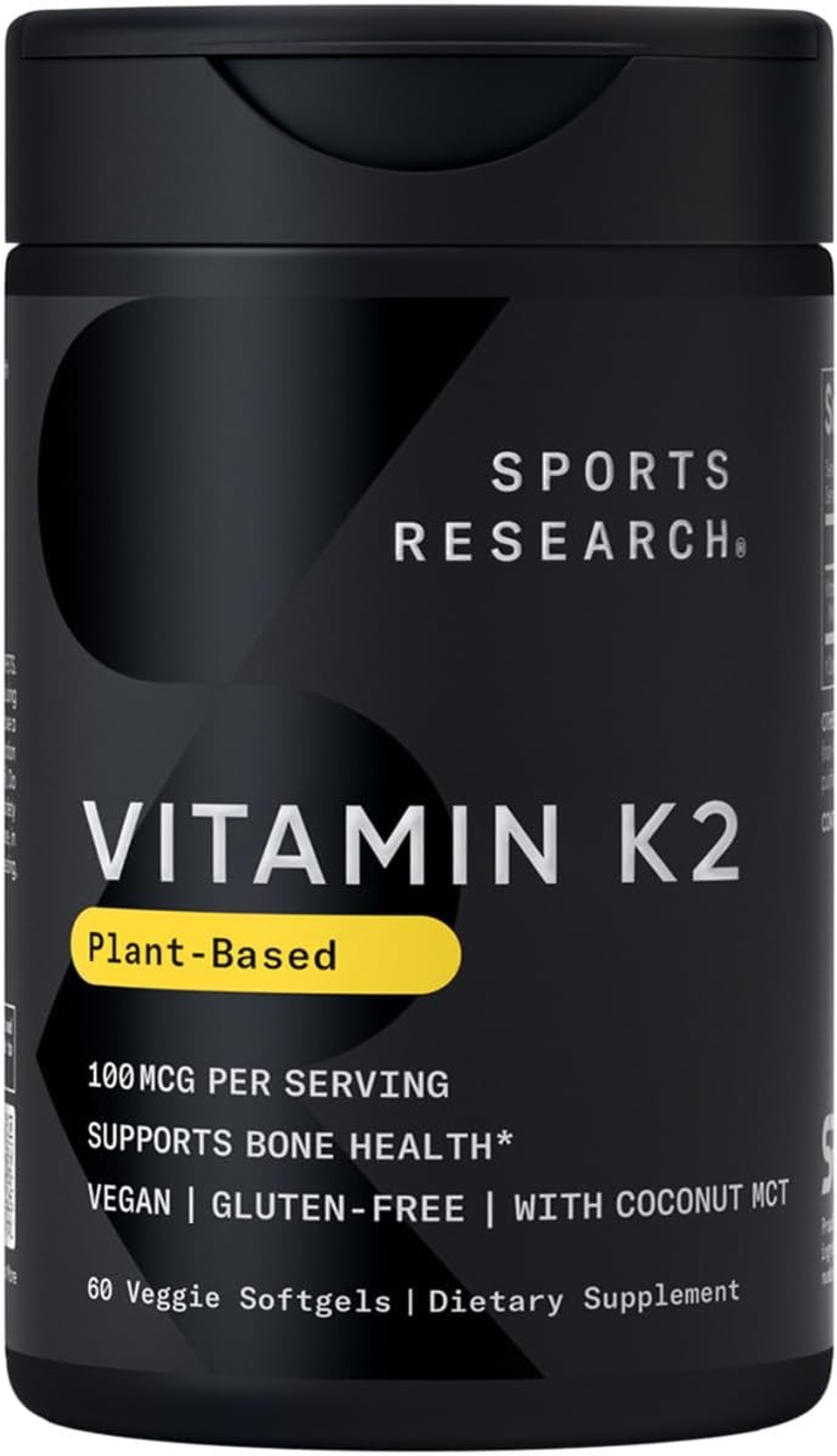 Sports Research Vitamin K2 As Mk-7 100Mcg With Coconut Mct Oil - 60 Veggie Softgels (2 Month Supply) Vegan Certified, Non-Gmo Verified, Gluten & Soy Free - Citrus Aroma