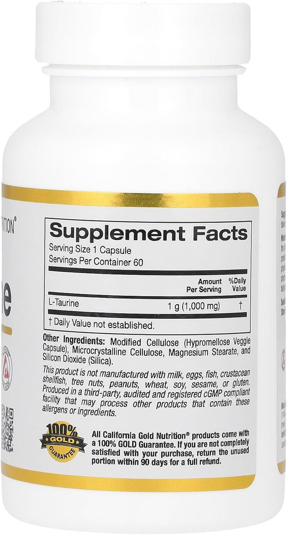 California Gold Nutrition L-Taurine, 1,000 Mg, 60 Veggie Capsules