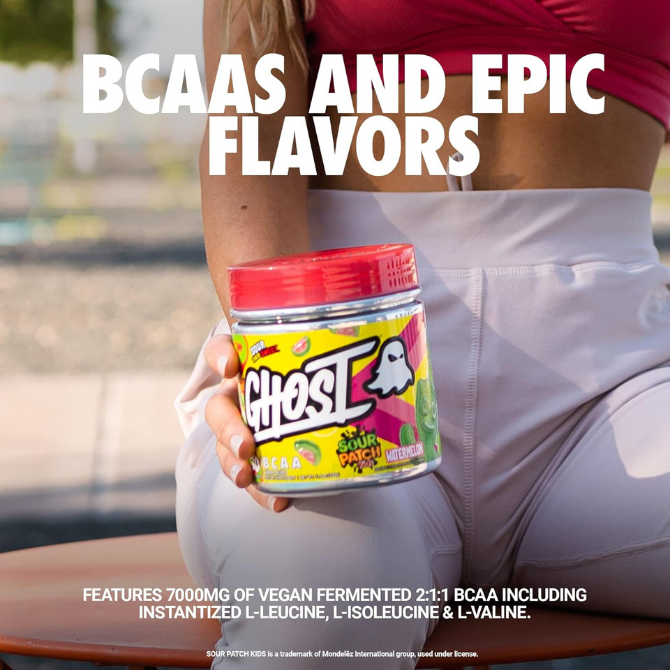 Ghost Bcaa Powder Amino Acids Supplement, Kiwi Strawberry - 30 Servings - Sugar-Free Intra, Post & Pre Workout Amino Powder & Recovery Drink, 7G Bcaa