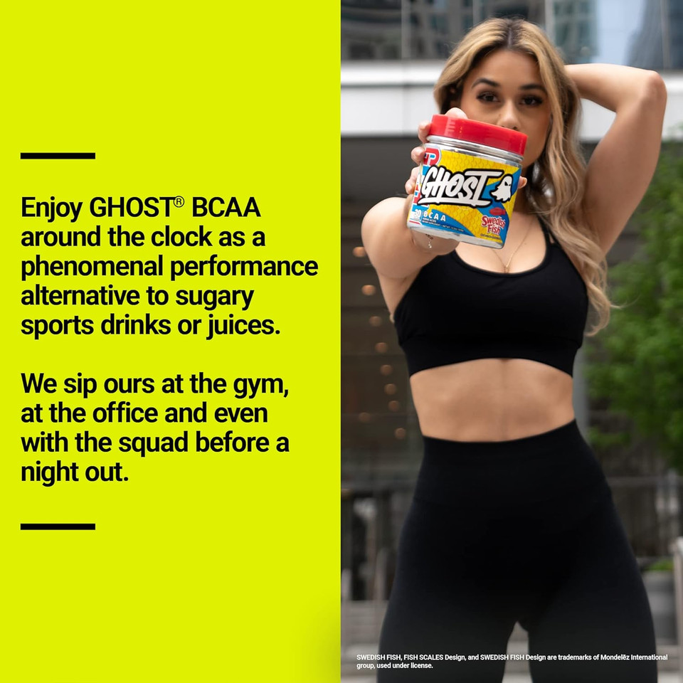 Ghost Bcaa Powder Amino Acids Supplement, Kiwi Strawberry - 30 Servings - Sugar-Free Intra, Post & Pre Workout Amino Powder & Recovery Drink, 7G Bcaa