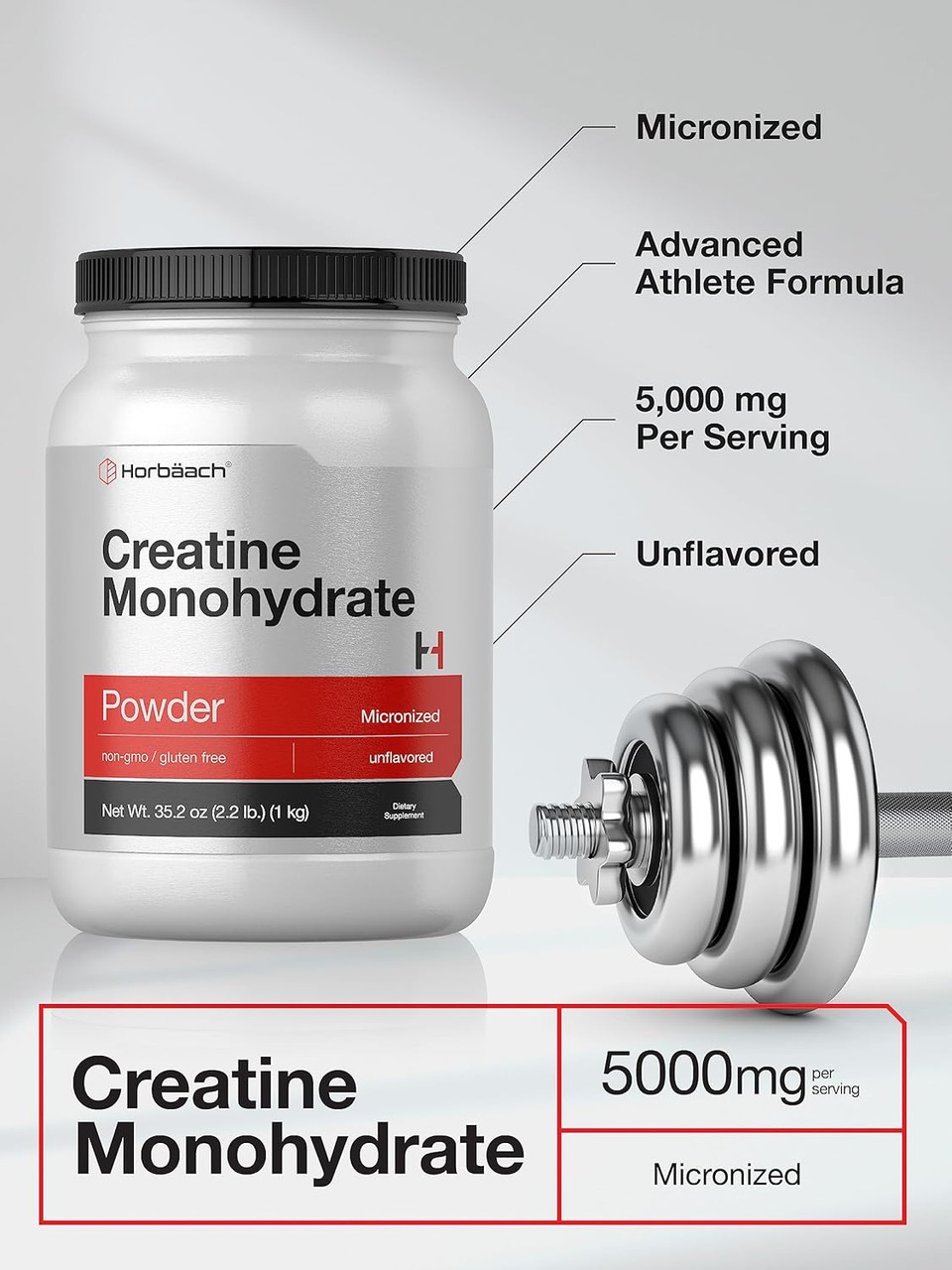 Horbã£Â¤Ach Creatine Monohydrate Powder | 2.2Lbs (35.2 Oz) | Hplc Purity Tested | Vegetarian, Non-Gmo, & Gluten Free Supplement