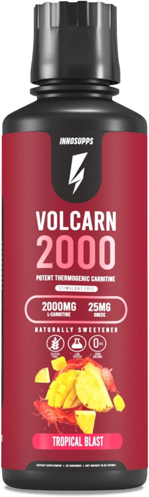 Innosupps Volcarn 2000 - L-Carnitine Advanced Energy Liquid | Atp Enhancer With Gbeec | Boosts Energy, Enhances Focus, Caffeine Free, No Artificial Sweeteners | 32 Servings (Rainbow Sherbet)