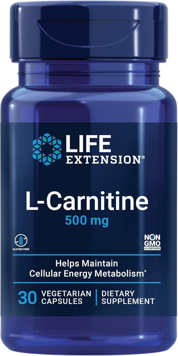 Life Extension L-Carnitine  500 Mg, Energy Supplement, Memory Supplement  Free Form Amino Acid, Nitric Oxide Support, Healthy Blood Pressure  Gluten-Free, Non-Gmo, Vegetarian  30 Capsules