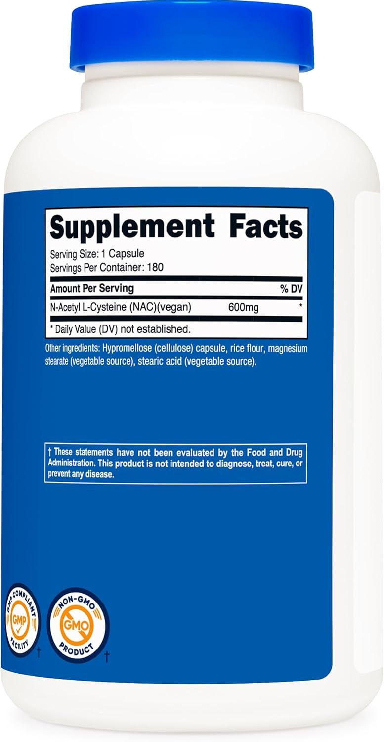 Nutricost N-Acetyl L-Cysteine (Nac) 600Mg, 180 Capsules - Non-Gmo, Gluten Free