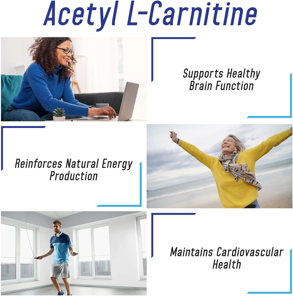 Acetyl L-Carnitine 1000Mg Capsules - 200 Easy To Swallow Veggie Capsules - Acetyl L Carnitine Supplement Helps Support Focus, Brain Function, And Energy
