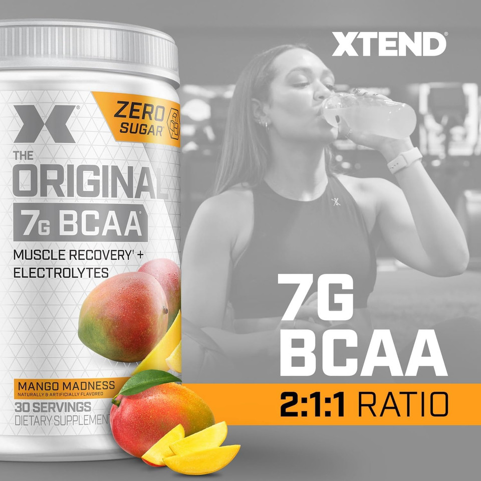 Xtend Original Bcaa Powder Mango Madness | Zero Calorie, Zero Carb, Zero Sugar - Post Workout Muscle Recovery Drink With Amino Acids - 7G Bcaas For Men & Women | 30 Servings