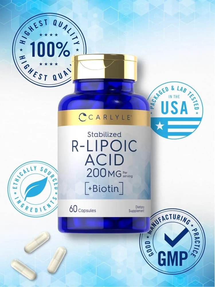 Carlyle R-Lipoic Acid 200Mg | 60 Capsules | Stabilized R-Lipoic Acid With Biotin | Non-Gmo, Gluten Free