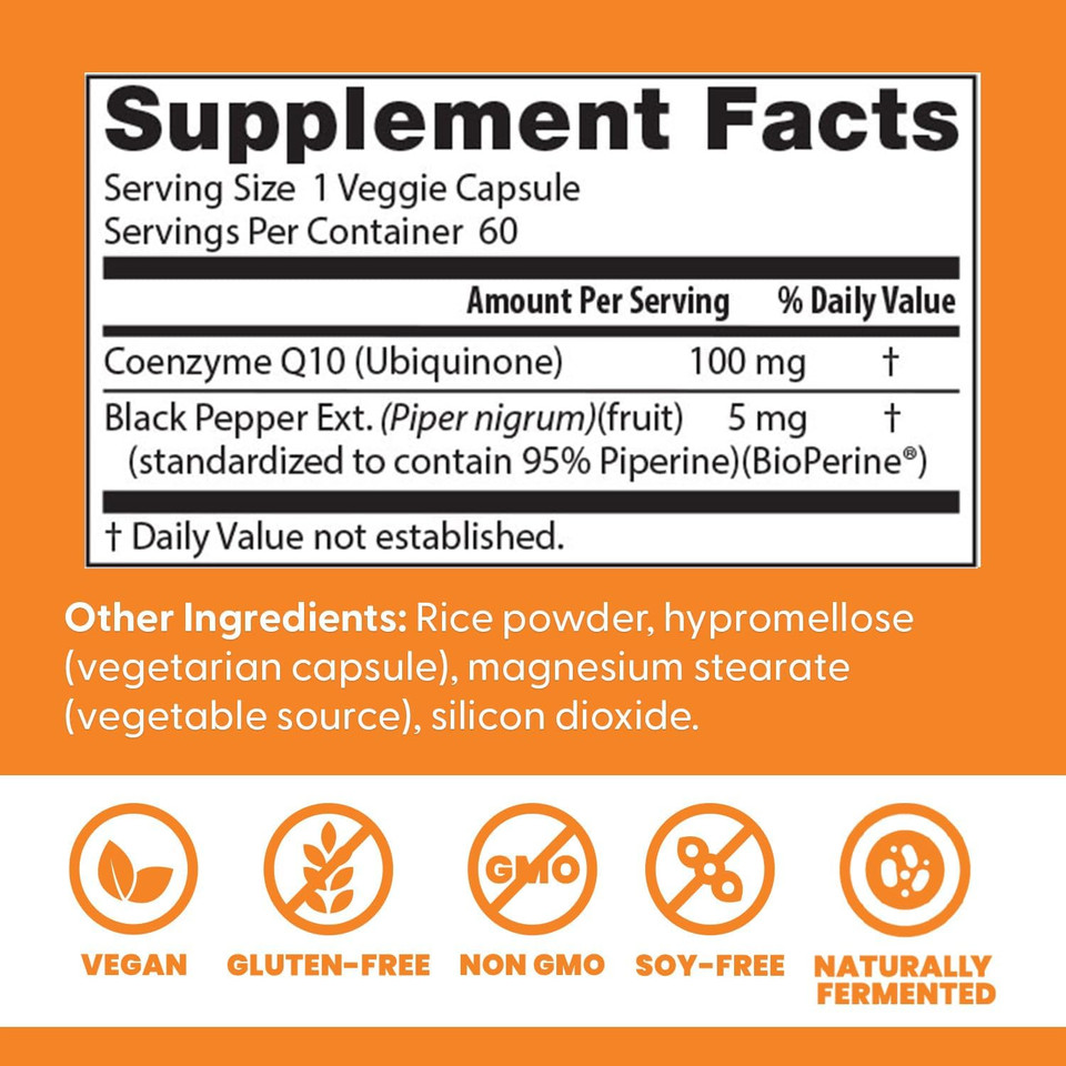 Doctor'S Best High Absorption Coq10 With Bioperine, Vegan, Gluten Free, Naturally Fermented, Heart Health & Energy Production, 100 Mg 60 Veggie Caps