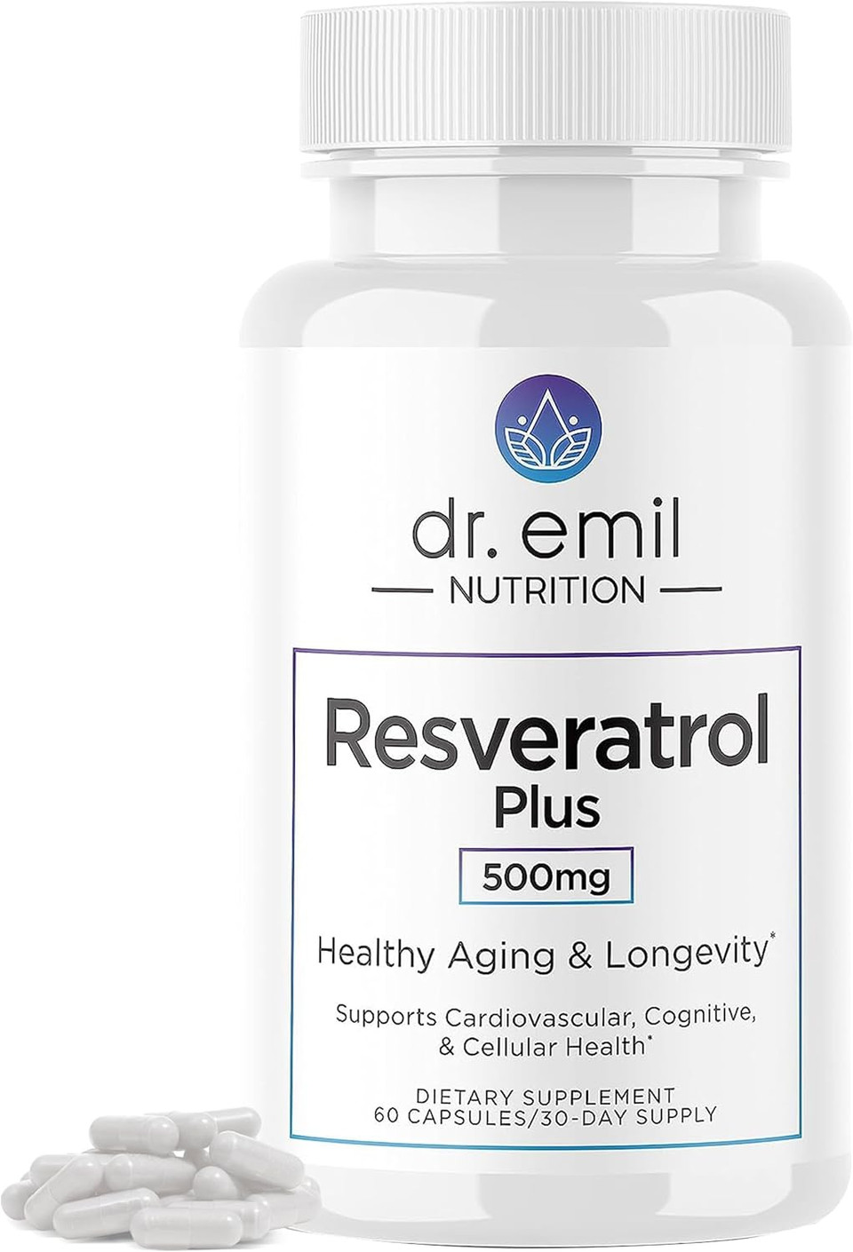 Dr. Emil Nutrition Resveratrol Supplement - Healthy Aging Supplement With 500Mg Resveratrol And 100Mg Quercetin - Supports Normal Cellular & Cognitive Health, 60 Capsules
